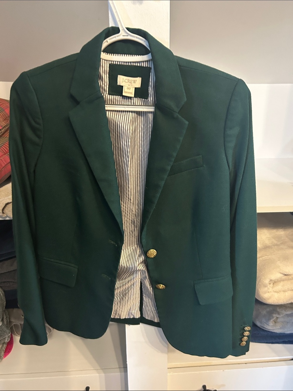 J. Crew Dark Green Two-Button Blazer with Gold Buttons